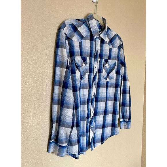 Roper Youth XL Pearl Snap Plaid Blue Long Sleeved - Picture 2 of 7